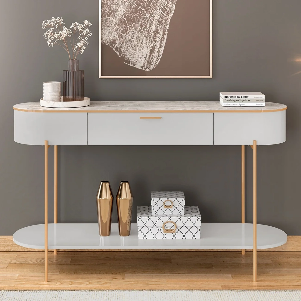 Aparador de Sala Pés Metálicos 135cm Jaspe D04 Bali/Quartzo - Mpozenato