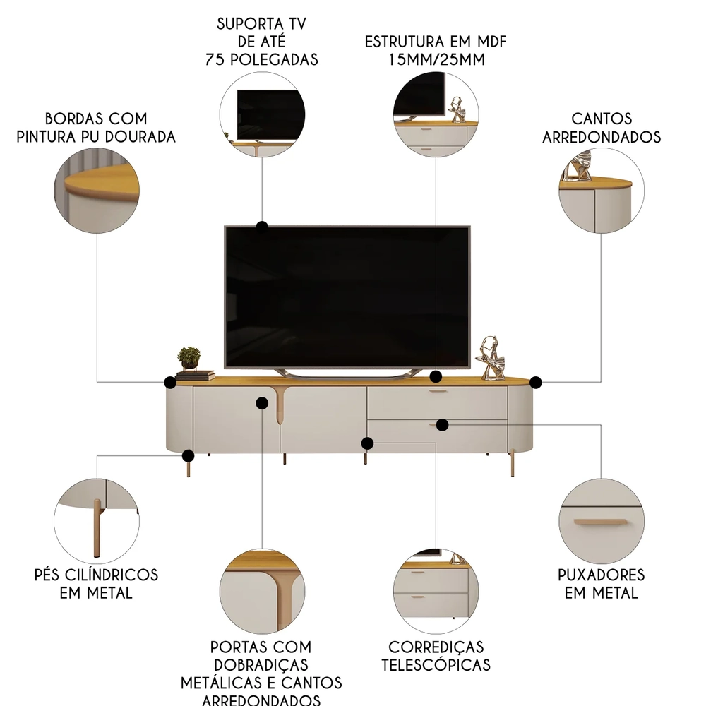 Rack Bancada de TV 75 Pol 241cm Celi D04 Bali/Cedro - Mpozenato