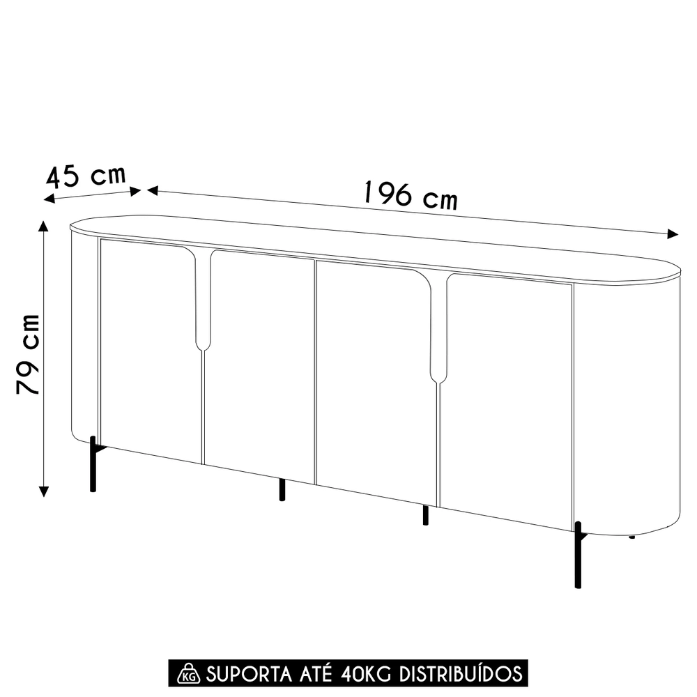 Buffet Aparador Para Sala 4 Portas 196cm Lena D04 Off White - Mpozenato