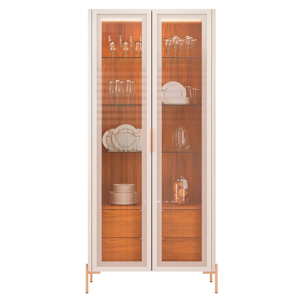 Cristaleira Portas de Vidro Com LED Amelia 80cm D04 Freijó/Off - Mpozenato