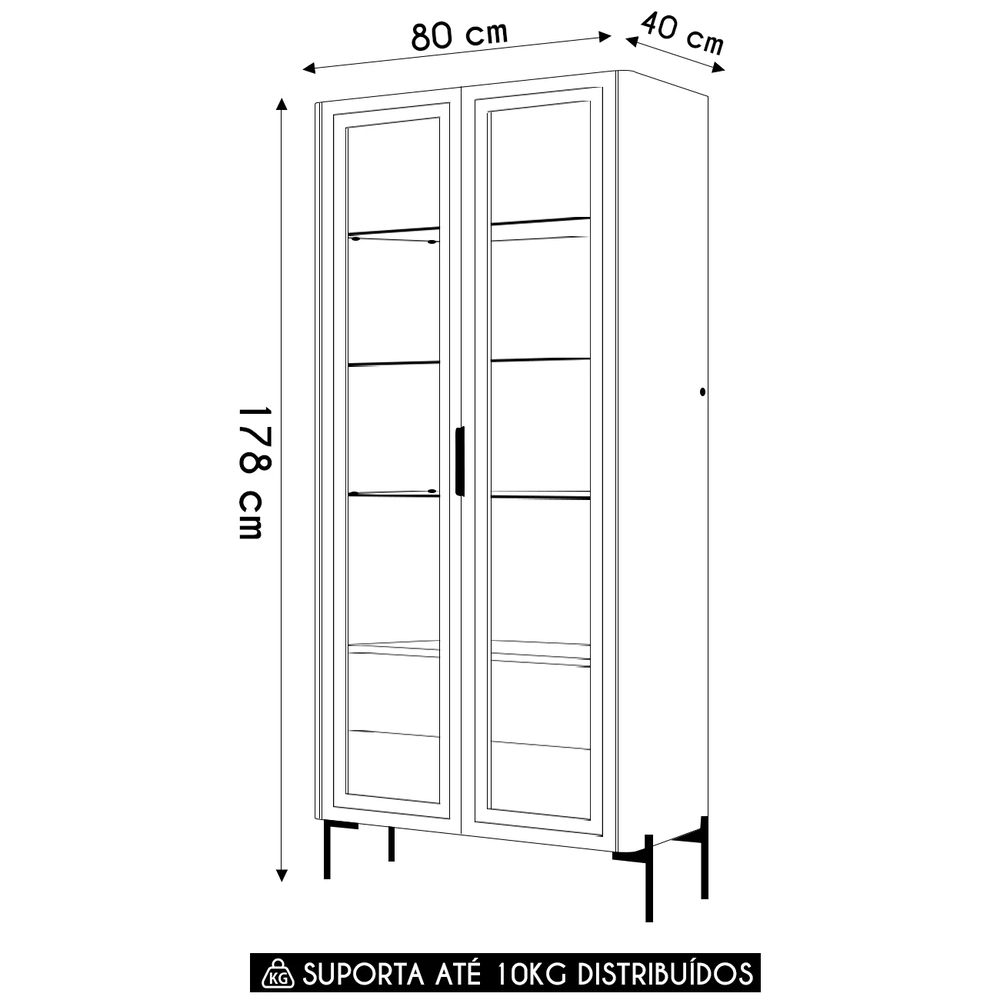 Cristaleira Portas de Vidro Com LED Amelia 80cm D04 Freijó/Off - Mpozenato