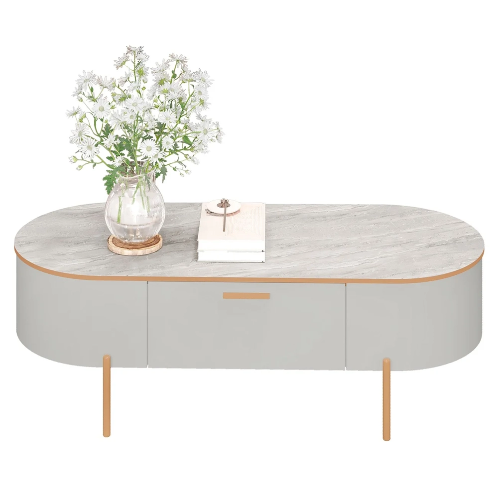 Mesa de Centro Para Sala Pés Metálicos Clover D04 Bali/Quartzo - Mpozenato
