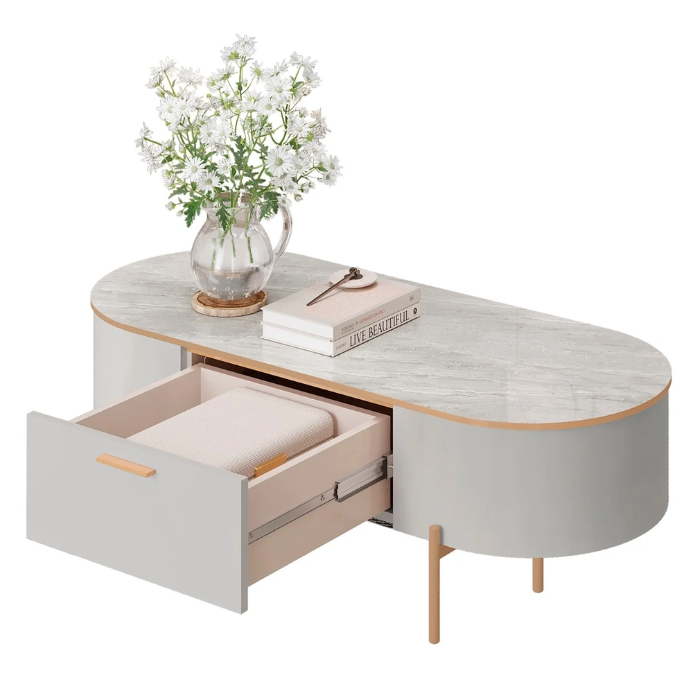 Mesa de Centro Para Sala Pés Metálicos Clover D04 Bali/Quartzo - Mpozenato