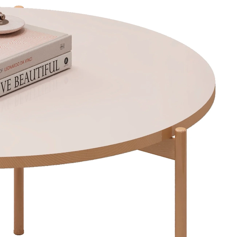 Mesa de Centro Redonda Para Sala Pé Metal Nala D04 Off White - Mpozenato