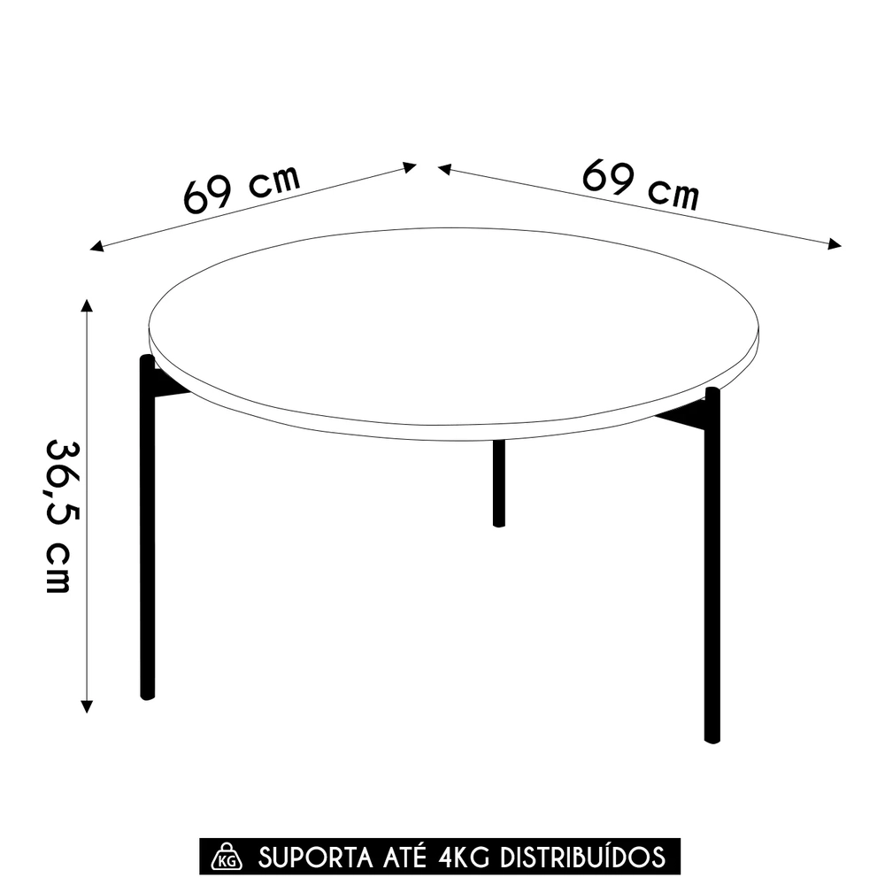 Mesa de Centro Redonda Para Sala Pé Metal Nala D04 Bali - Mpozenato