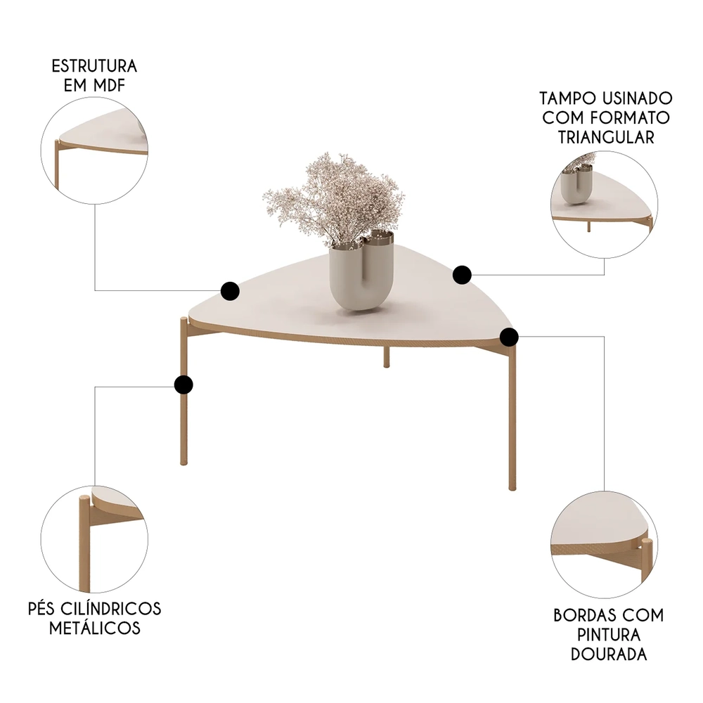 Mesa de Centro Orgânica Para Sala Pé Metal Zira D04 Off White - Mpozenato