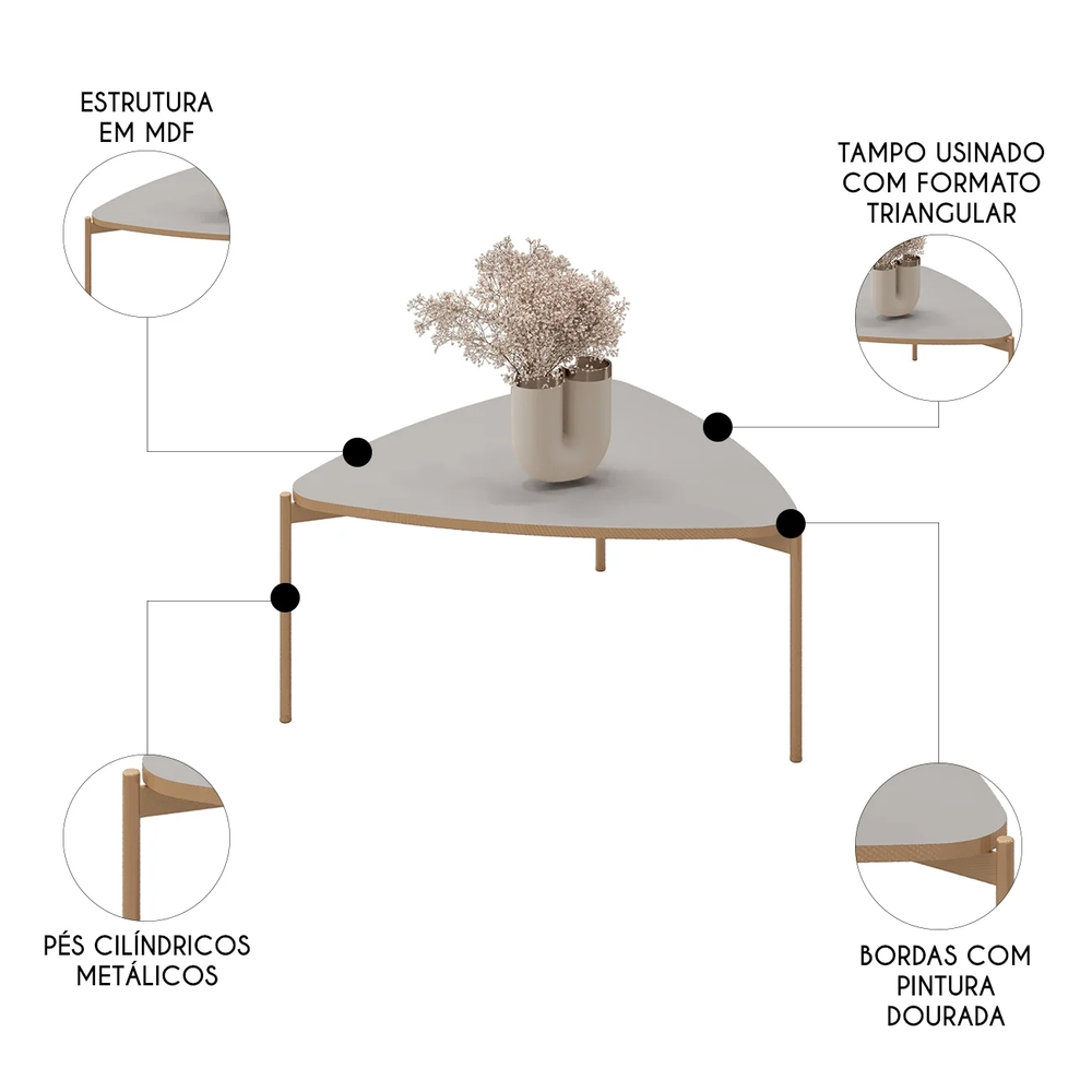 Mesa de Centro Orgânica Para Sala Pé Metal Zira D04 Bali - Mpozenato
