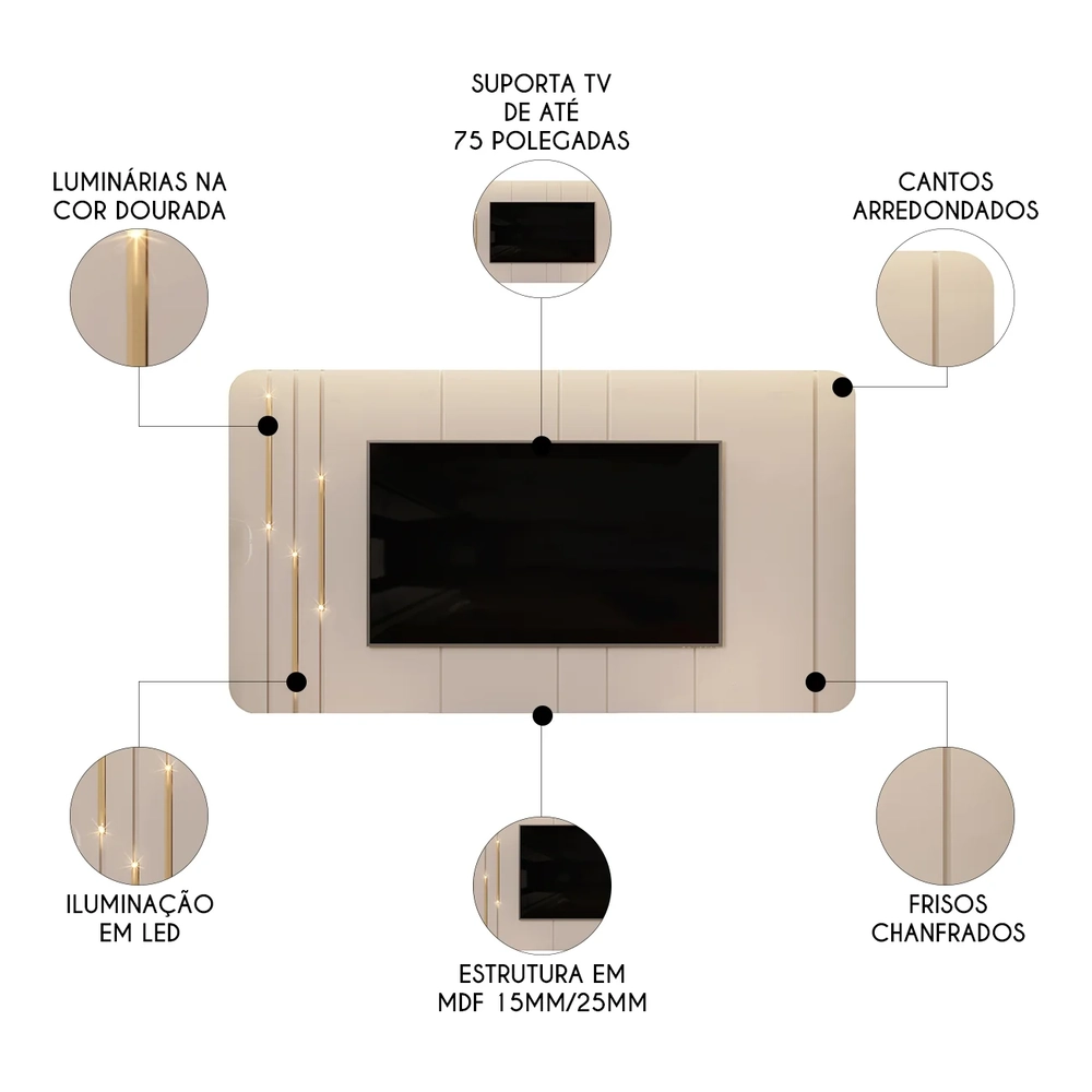 Painel para TV Suspenso 75 Pol 240cm Celi D04 Off White - Mpozenato