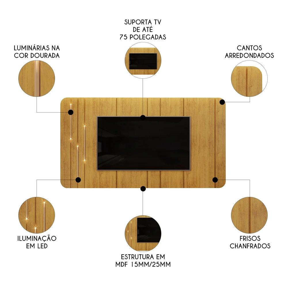 Painel para TV Suspenso 75 Pol 240cm Celi D04 Cedro - Mpozenato