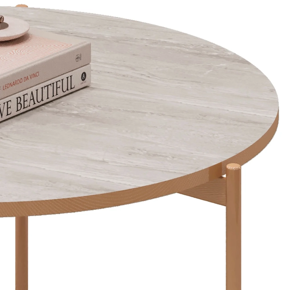 Mesa de Centro Redonda Para Sala Pé Metal Nala D04 Quartzo - Mpozenato