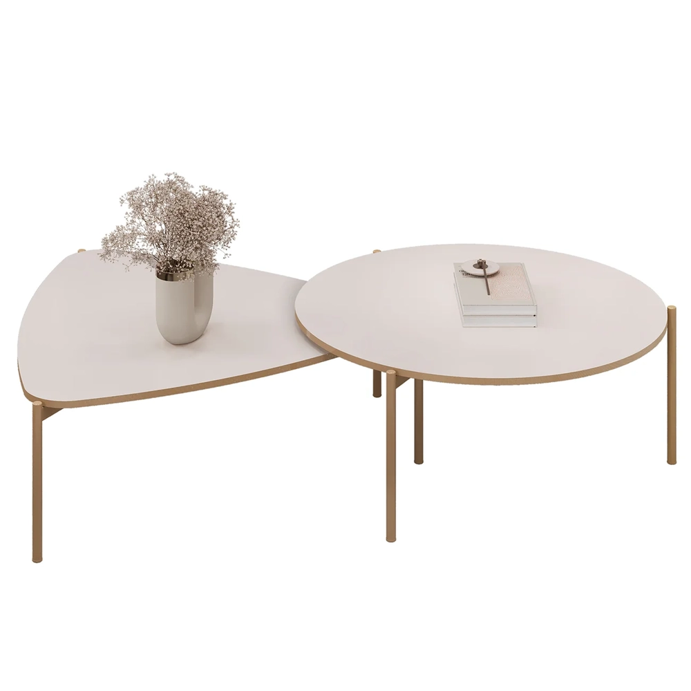 Mesa de Centro Para Sala Pés Metálicos Zira e Nala D04 Off White - Mpozenato