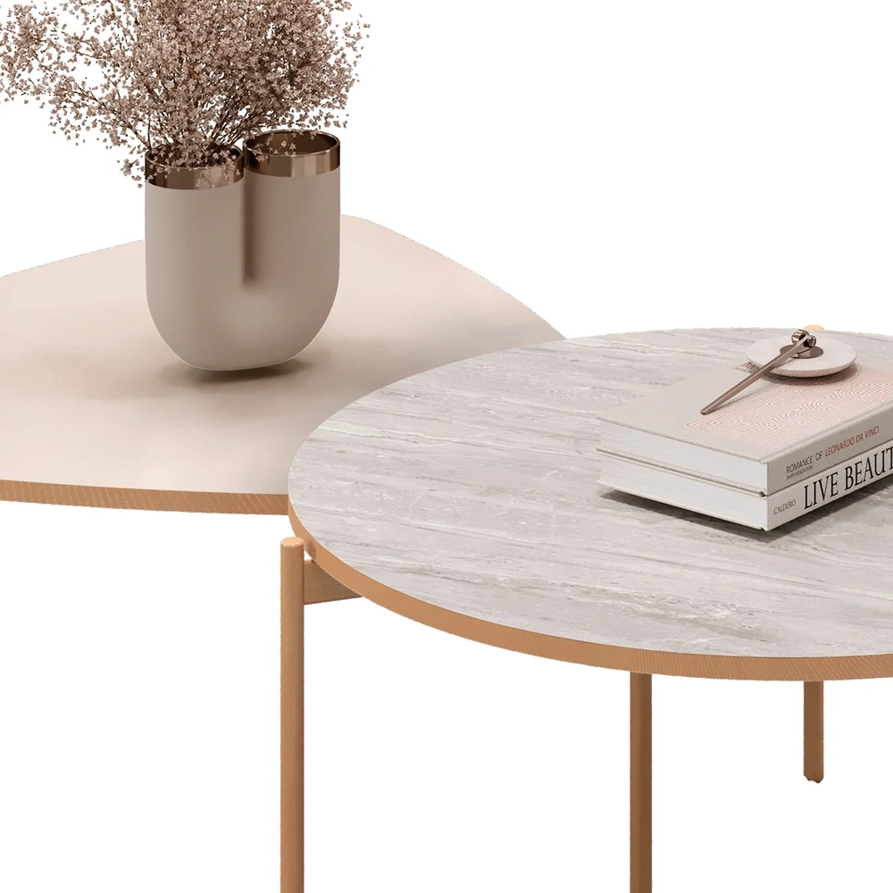 Mesa de Centro Para Sala Pés Metálicos Zira e Nala Quartzo/Off - Mpozenato