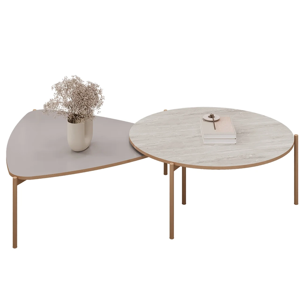 Mesa de Centro Para Sala Pés Metálicos Zira e Nala D04 Bali/Quartzo - Mpozenato