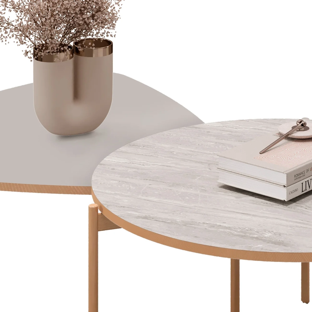 Mesa de Centro Para Sala Pés Metálicos Zira e Nala D04 Bali/Quartzo - Mpozenato