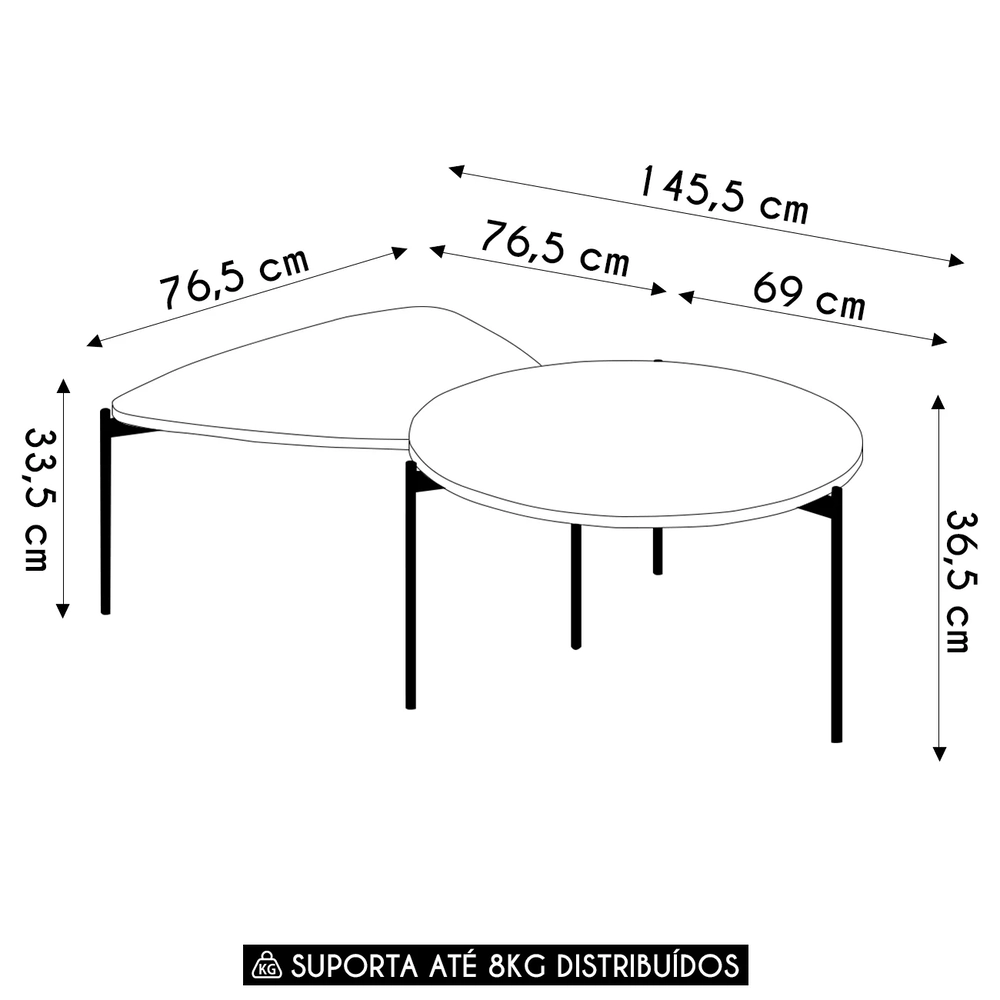 Mesa de Centro Para Sala Pés Metálicos Zira e Nala D04 Bali - Mpozenato