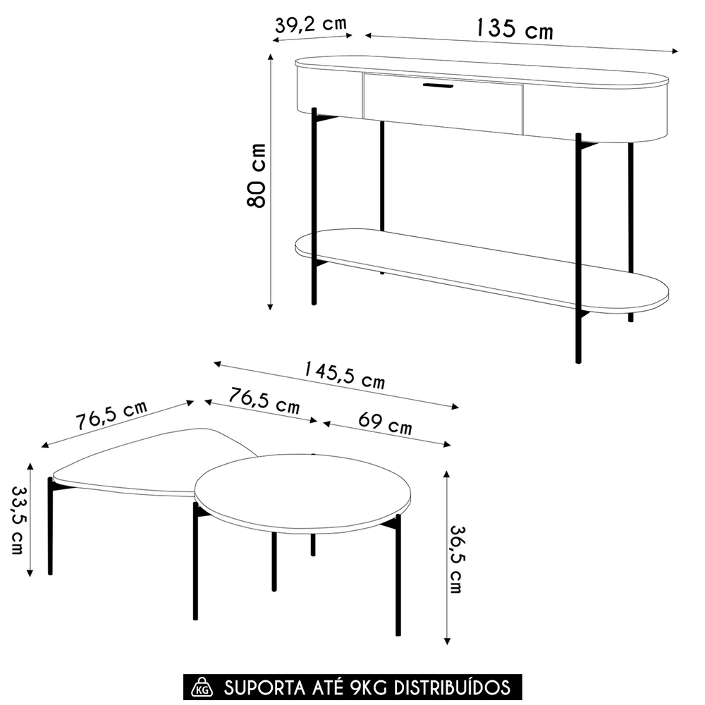 Aparador de Sala e Mesas de Centro Olivia D04 Quartzo/Off - Mpozenato