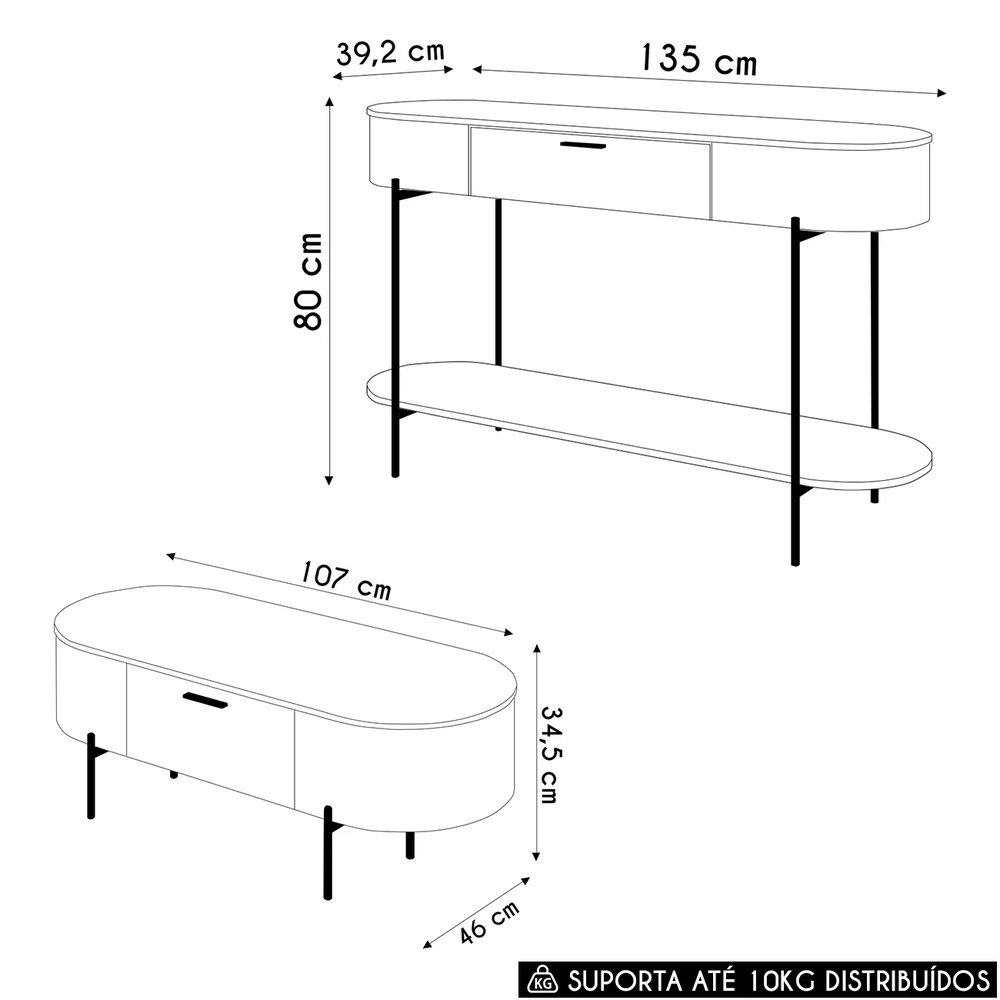 Aparador de Sala Jaspe e Mesa de Centro Clover Off White - Mpozenato