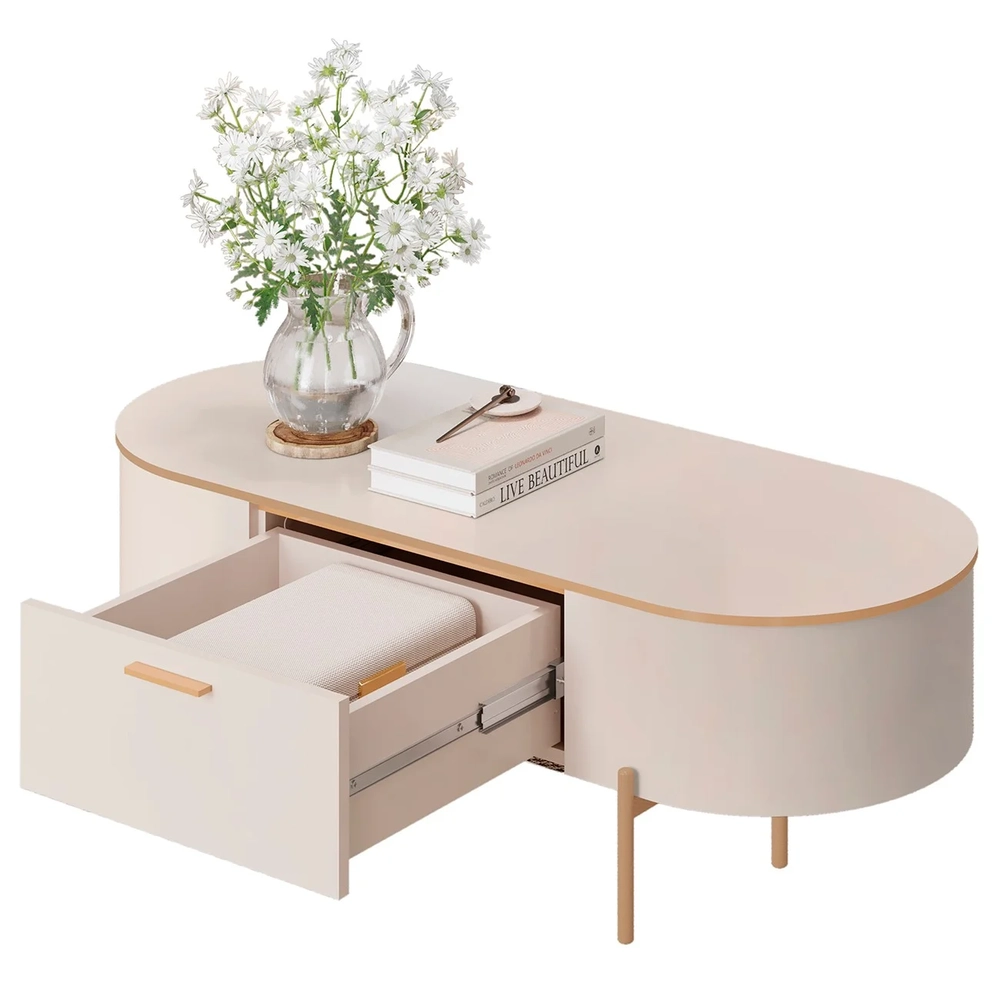 Aparador de Sala Jaspe e Mesa de Centro Clover Off White - Mpozenato