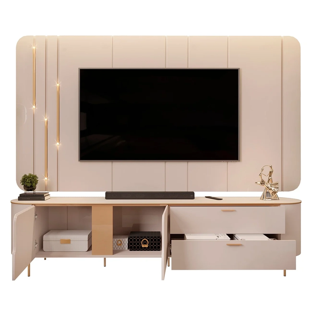 Painel Para TV 75 Pol e Rack Bancada 241cm Celi D04 Off White - Mpozenato