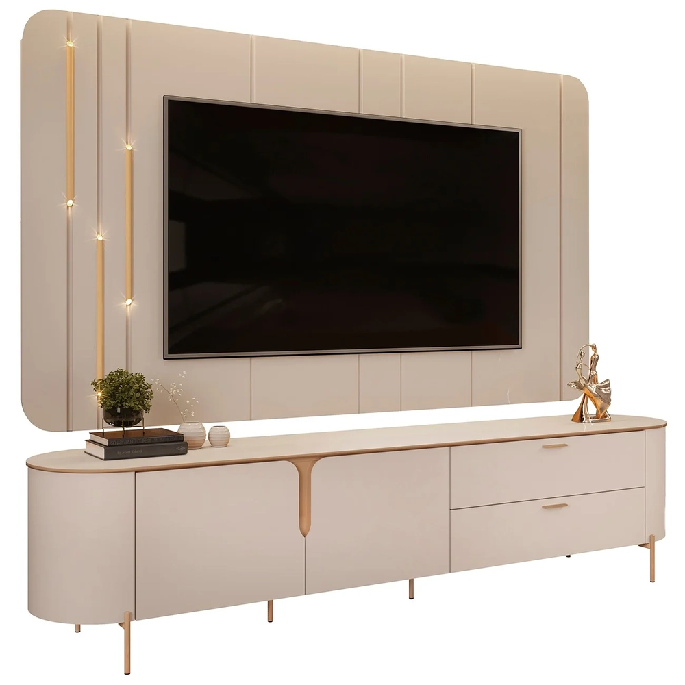 Painel Para TV 75 Pol e Rack Bancada 241cm Celi D04 Off White - Mpozenato