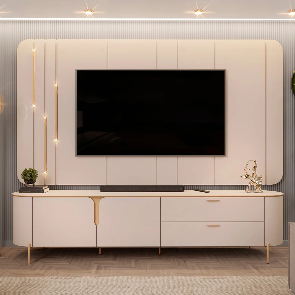 Painel Para TV 75 Pol e Rack Bancada 241cm Celi D04 Off White - Mpozenato