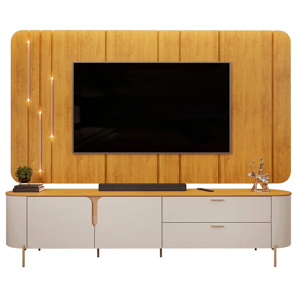 Painel Para TV 75 Pol e Rack Bancada 241cm Celi D04 Bali/Cedro - Mpozenato