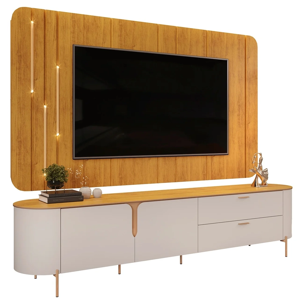 Painel Para TV 75 Pol e Rack Bancada 241cm Celi D04 Bali/Cedro - Mpozenato