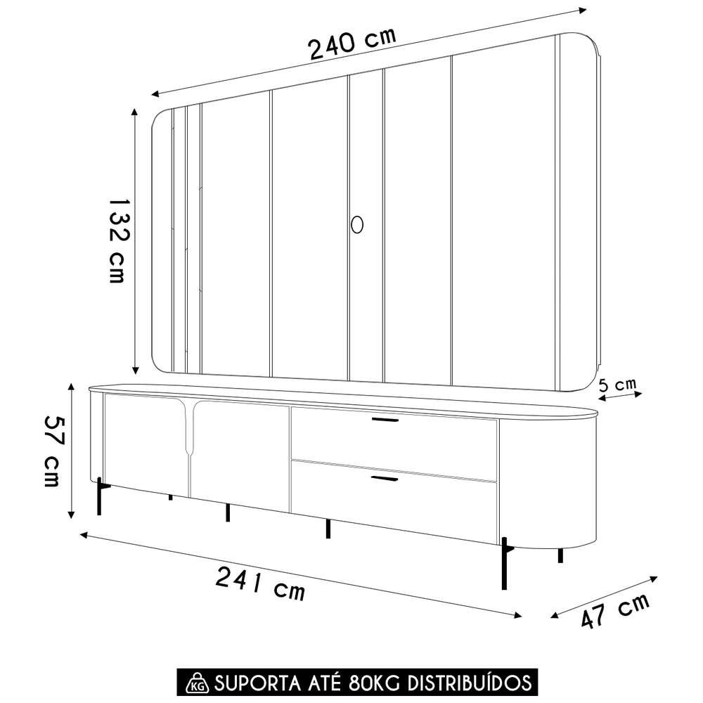 Painel Para TV 75 Pol e Rack Bancada 241cm Celi D04 Bali/Cedro - Mpozenato