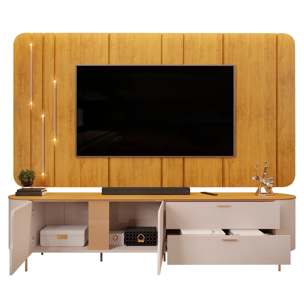 Painel Para TV 75 Pol e Rack Bancada 241cm Celi D04 Bali/Cedro - Mpozenato