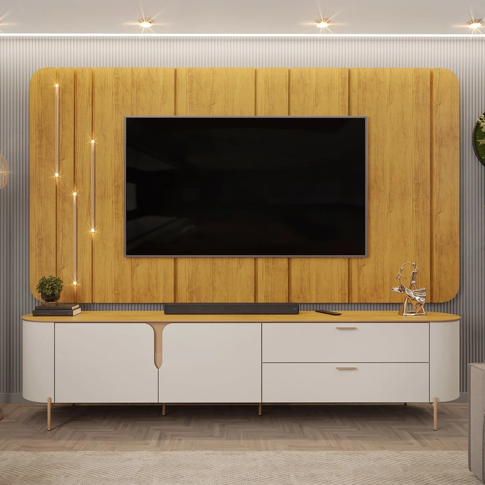 Painel Para TV 75 Pol e Rack Bancada 241cm Celi D04 Bali/Cedro - Mpozenato