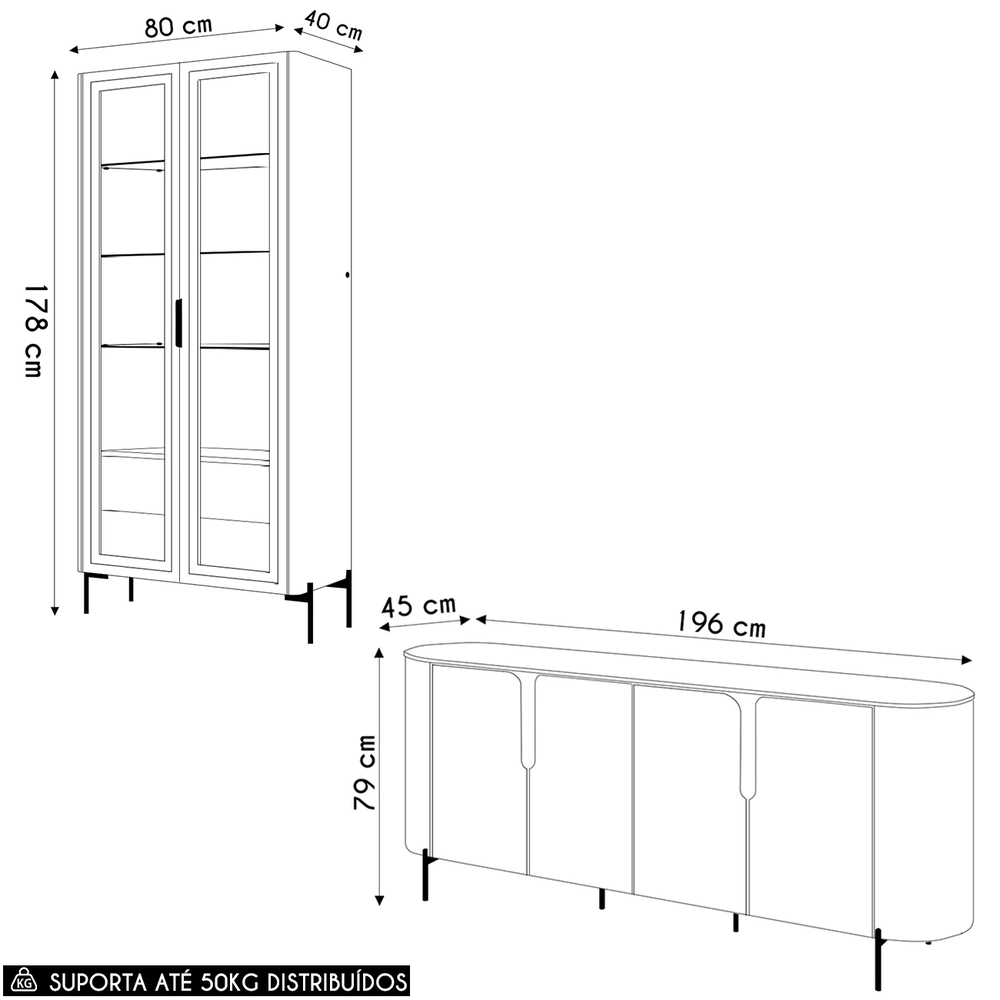 Buffet Aparador Lena e Cristaleira Com LED Amelia Freijó/Off - Mpozenato