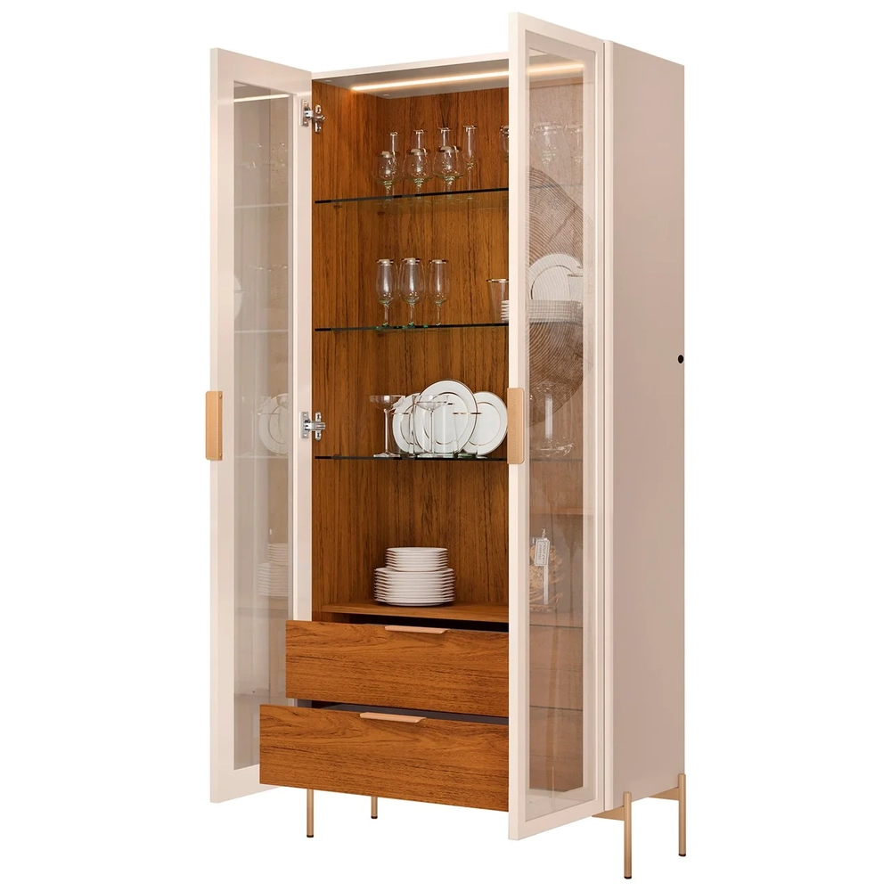 Buffet Aparador Lena e Cristaleira Com LED Amelia Freijó/Off - Mpozenato