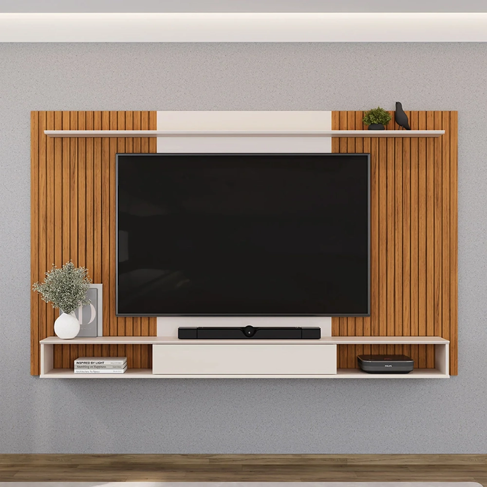 Painel TV 70 Pol 215cm Bancada Suspensa Ethan D04 Freijó/Off - Mpozenato