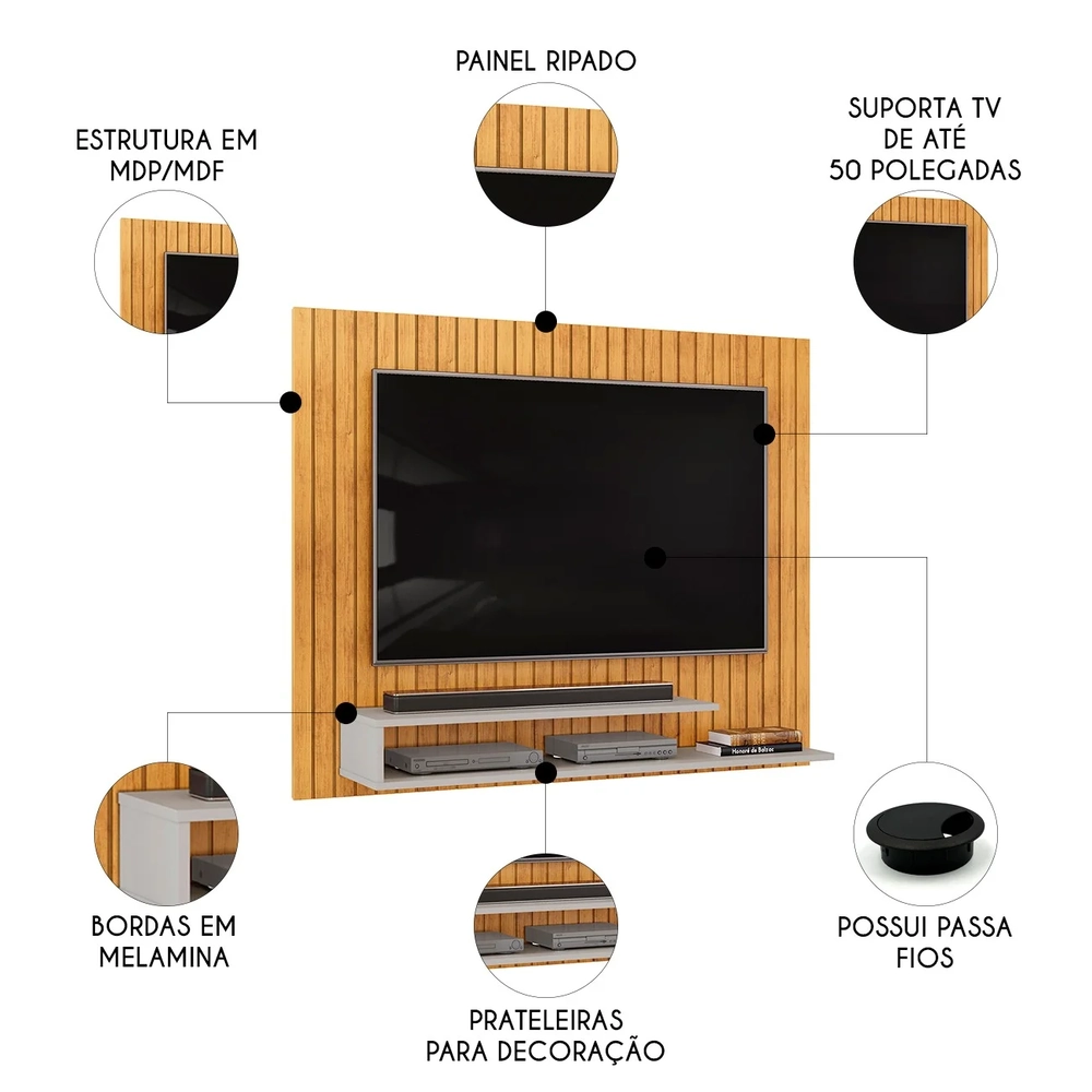 Painel TV 55 Pol 134cm Ripado David D04 Cedro/Bali - Mpozenato