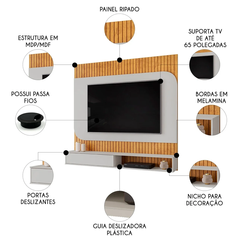 Painel TV 65 Pol 150cm Bancada Suspensa James D04 Cedro/Bali - Mpozenato