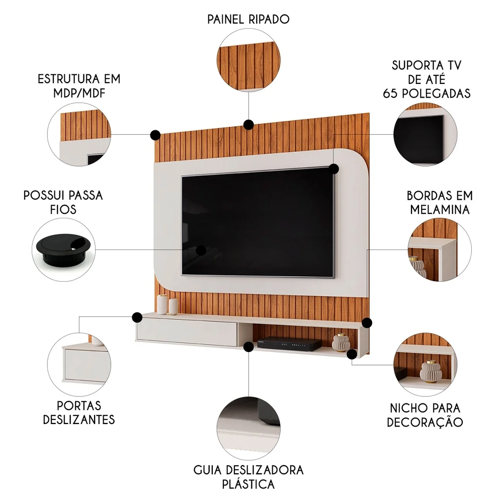 Painel TV 65 Pol 150cm Bancada Suspensa James D04 Freijó/Off - Mpozenato