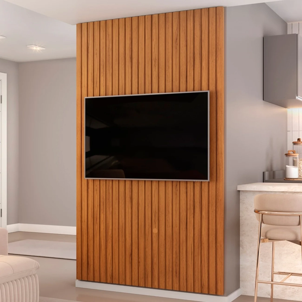 Painel TV 60 Pol 143cm Suspenso Ripado Noah D04 Freijó - Mpozenato