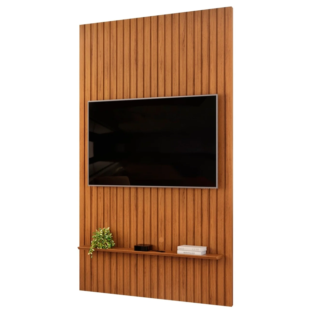Painel TV 60 Pol 143cm Suspenso Ripado Noah D04 Freijó - Mpozenato