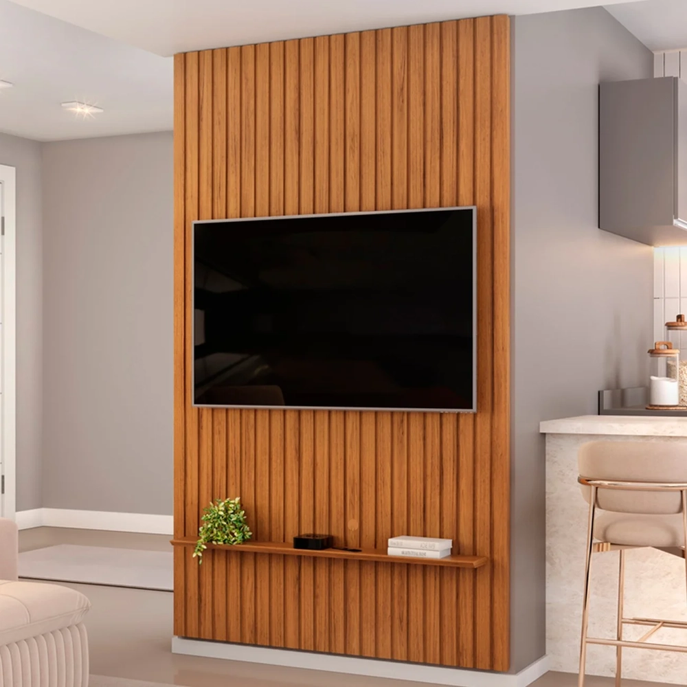 Painel TV 60 Pol 143cm Suspenso Ripado Noah D04 Freijó - Mpozenato