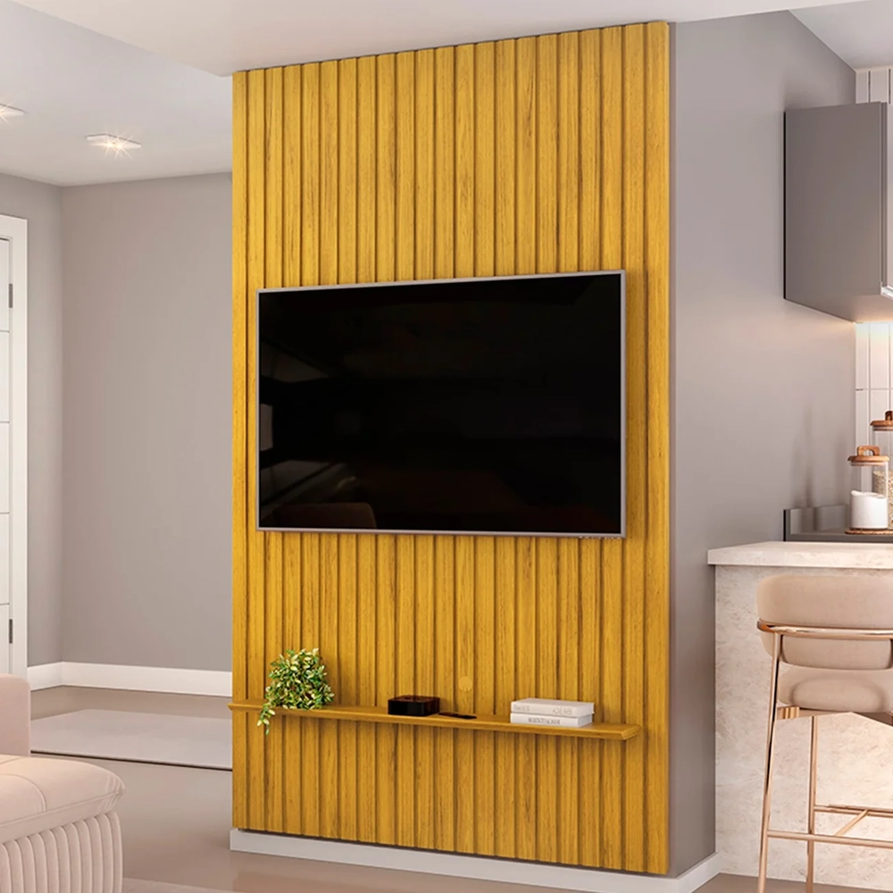 Painel TV 60 Pol 143cm Suspenso Ripado Noah D04 Cedro - Mpozenato