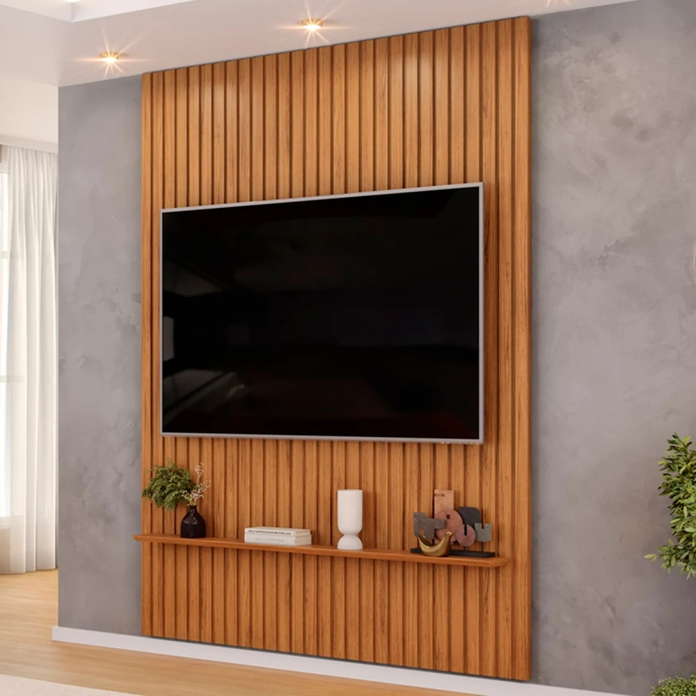 Painel TV 65 Pol 183cm Suspenso Ripado Noah D04 Freijó - Mpozenato