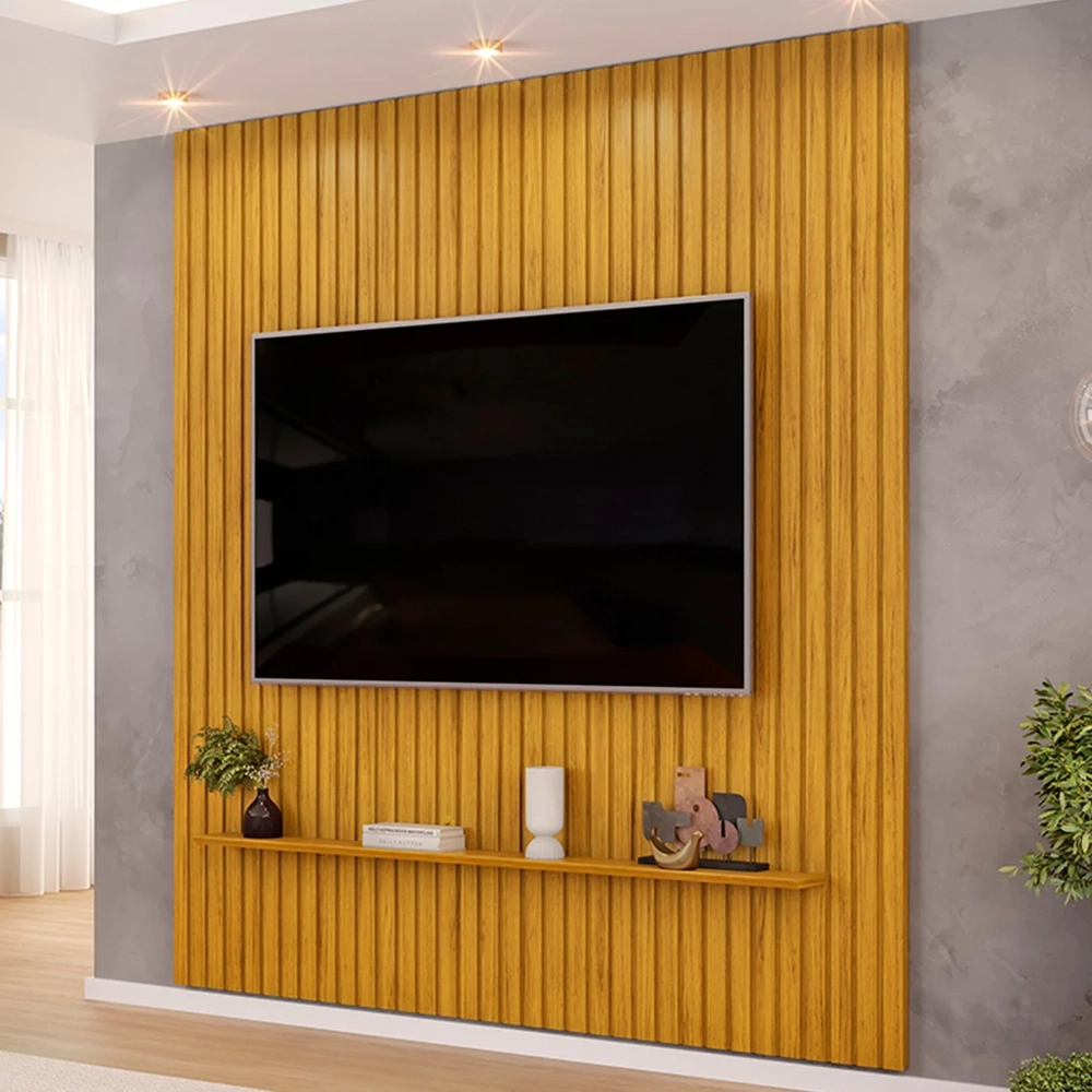 Painel TV 75 Pol 223cm Suspenso Ripado Noah D04 Cedro - Mpozenato