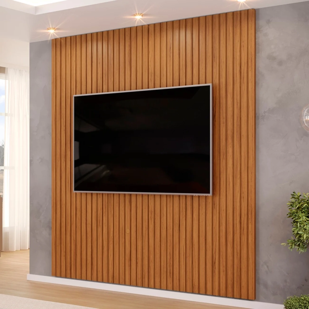 Painel TV 75 Pol 223cm Suspenso Ripado Noah D04 Freijó - Mpozenato