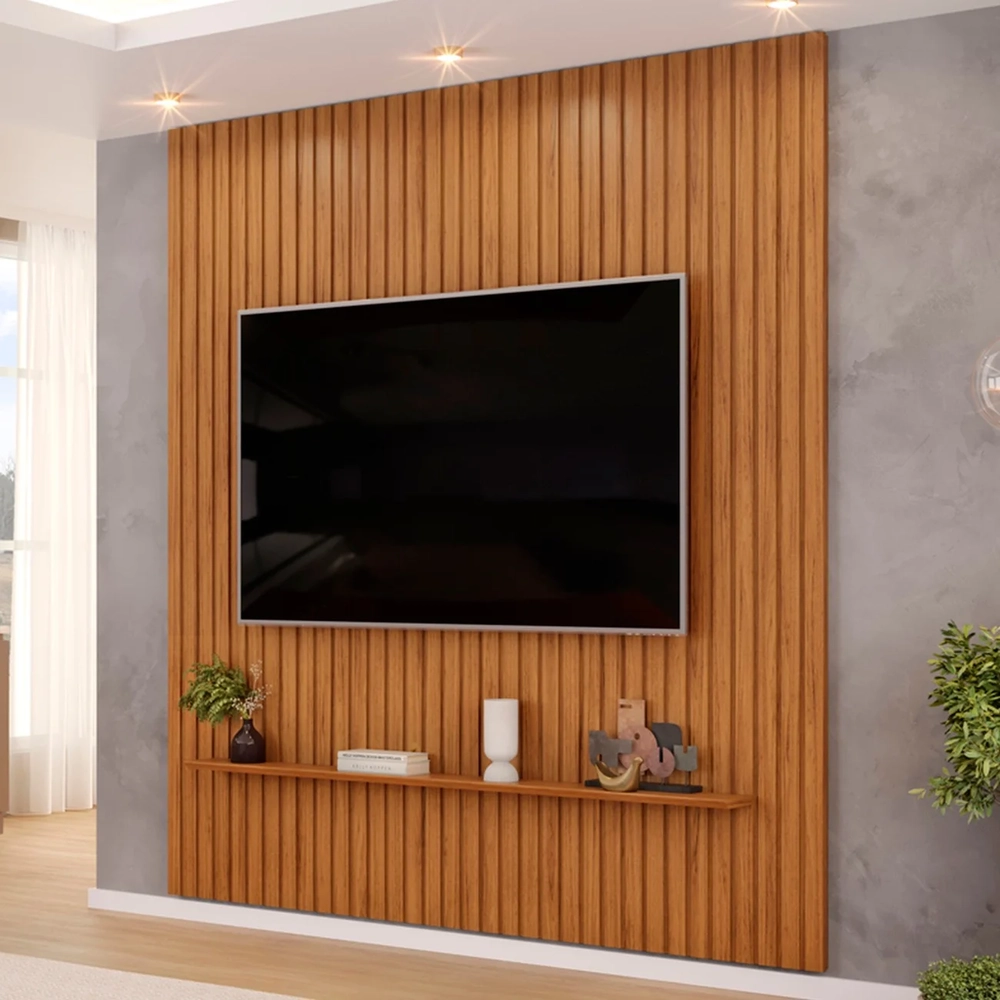Painel TV 75 Pol 223cm Suspenso Ripado Noah D04 Freijó - Mpozenato