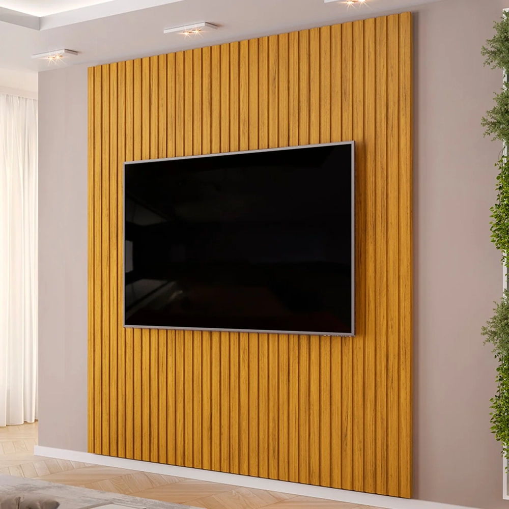 Painel TV 75 Pol 250cm Suspenso Ripado Noah D04 Cedro - Mpozenato