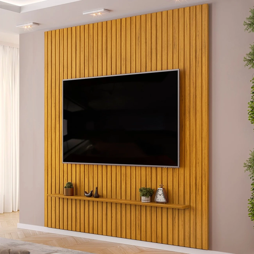 Painel TV 75 Pol 250cm Suspenso Ripado Noah D04 Cedro - Mpozenato