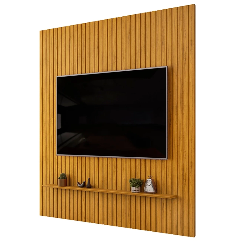 Painel TV 75 Pol 250cm Suspenso Ripado Noah D04 Cedro - Mpozenato