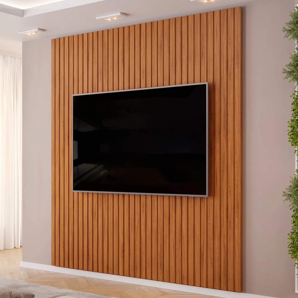 Painel TV 75 Pol 250cm Suspenso Ripado Noah D04 Freijó - Mpozenato