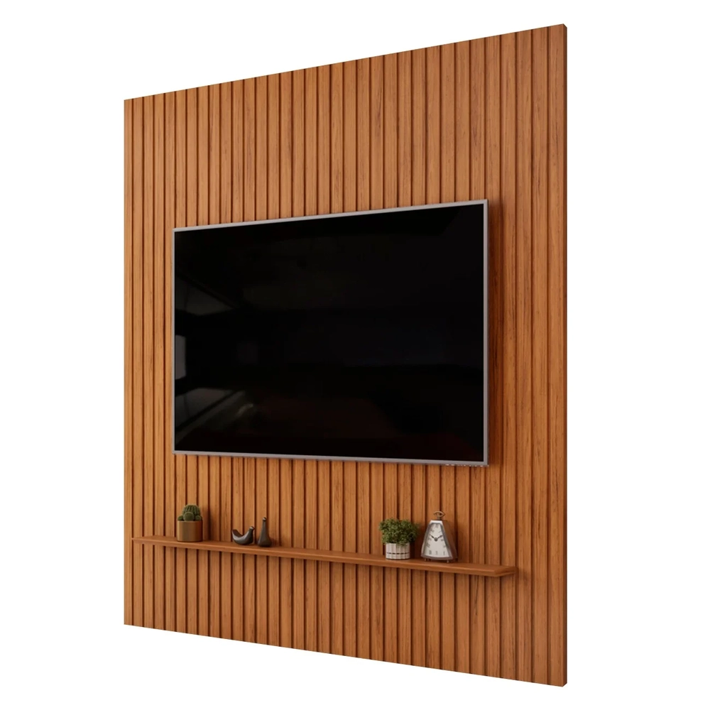 Painel TV 75 Pol 250cm Suspenso Ripado Noah D04 Freijó - Mpozenato