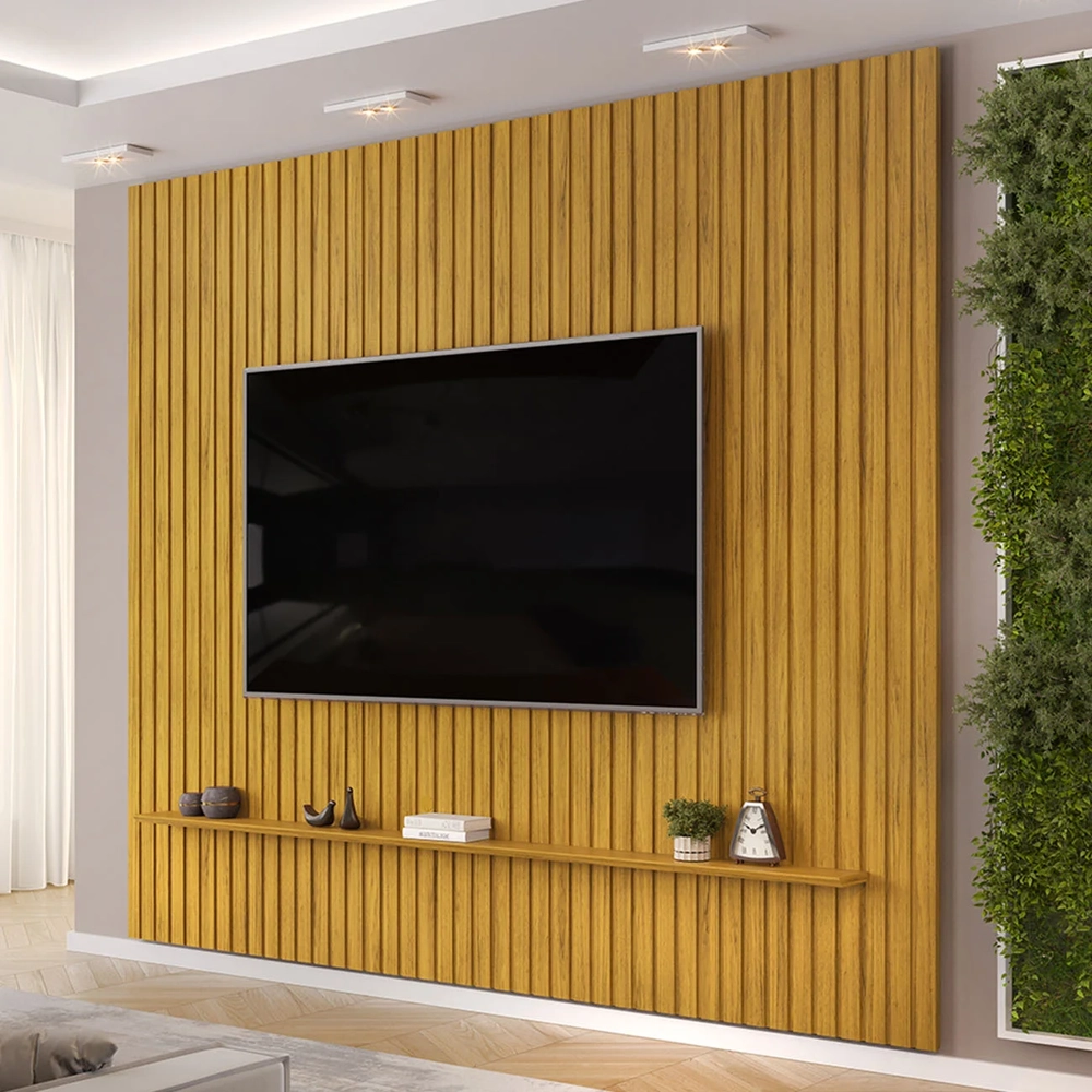 Painel TV 75 Pol 275cm Suspenso Ripado Noah D04 Cedro - Mpozenato